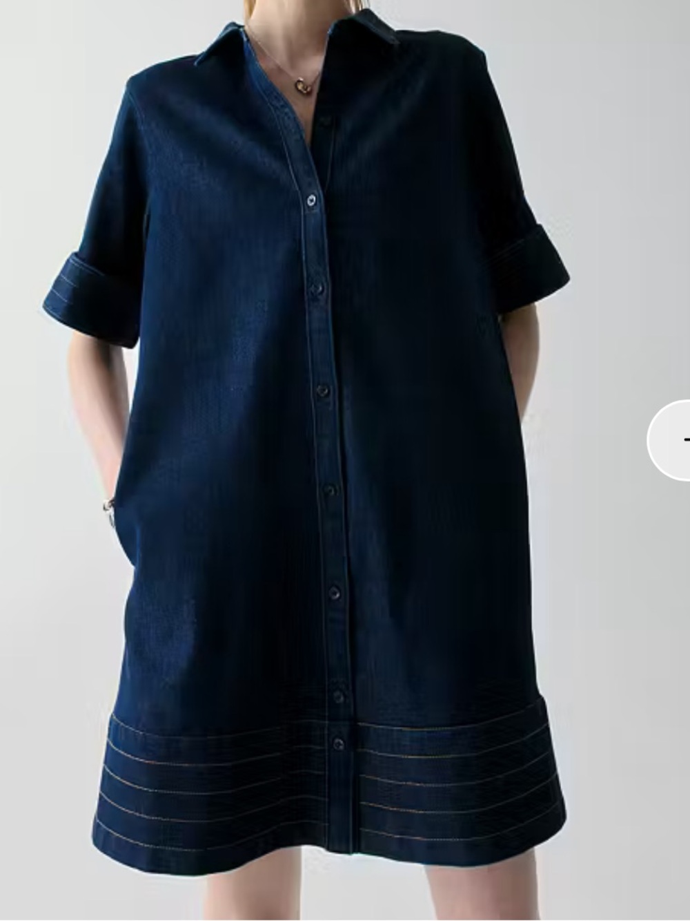 Dark Blue Denim Short-Sleeve Button-Front Shirt/Dress